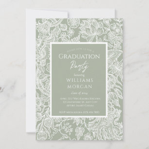 Simple Sage Green Line Art Wildflower Invitation