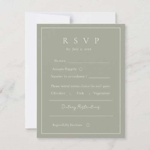 Simple Sage Green Minimalist Handwritten Wedding  RSVP Card