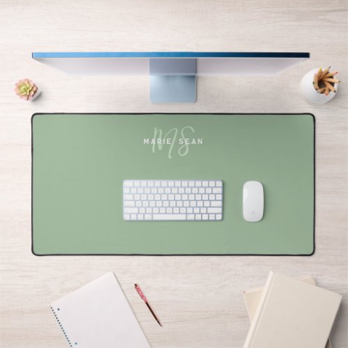 Simple Sage Green Minimalist Monogram Gift Desk Mat