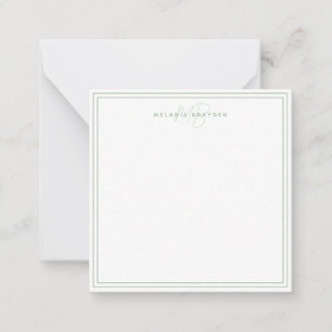Simple Sage Green Minimalist Monogram Two Border Note Card