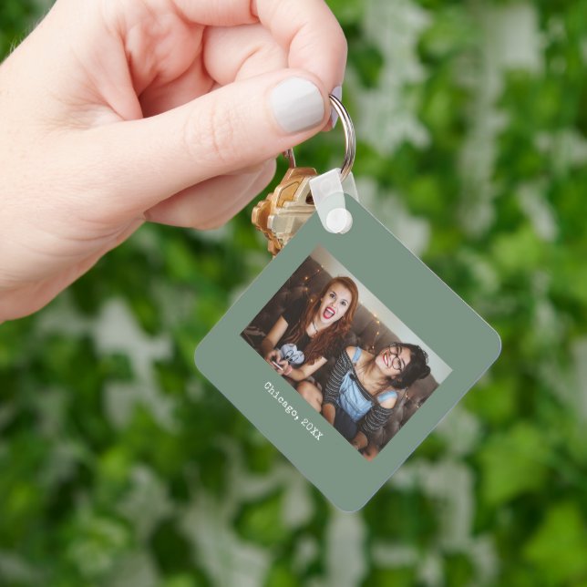 Simple Sage Green Minimalist Photo Keepsake Keychain (Hand)