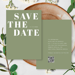 Simple Sage Green Minimalist QR Code Wedding Save The Date