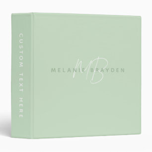 Simple Sage Green Minimalist Two Monogram Name 3 Ring Binder