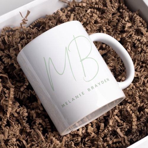 Simple Sage Green Minimalist Two Monogram Name Coffee Mug