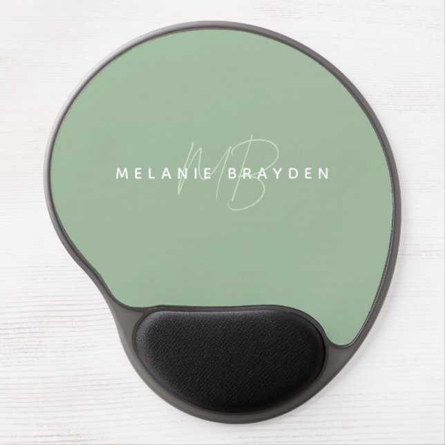 Simple Sage Green Minimalist Two Monogram Name Gel Mouse Pad (Front)