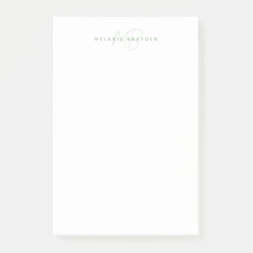 Simple Sage Green Minimalist Two Monogram Name Post_it Notes