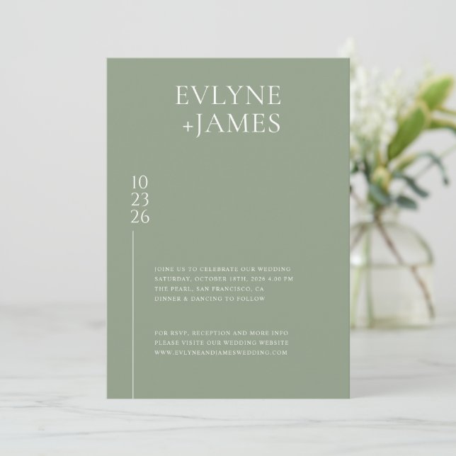 Simple Sage Green Modern Chic Wedding Photo     Invitation (Standing Front)