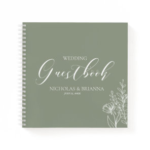 Simple Sage Green Modern Wedding Guestbook Notebook