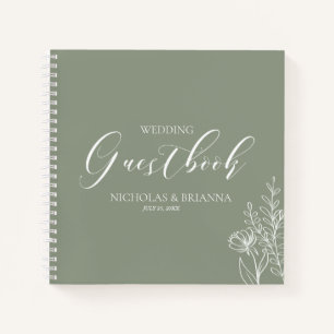Simple Sage Green Modern Wedding Guestbook Notebook