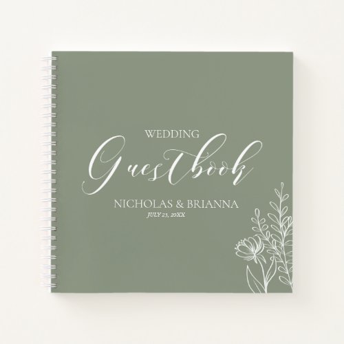 Simple Sage Green Modern Wedding Guestbook Notebook