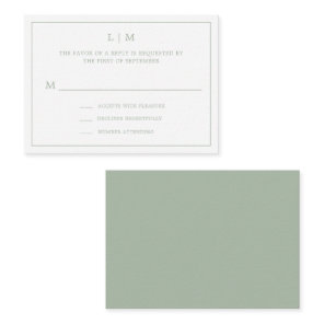 Simple Sage Green Monogram Budget Wedding RSVP Note Card