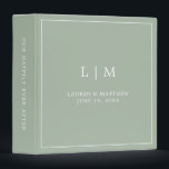 Simple Sage Green Monogram Elegant Wedding 3 Ring Binder<br><div class="desc">Simple wedding binder featuring a modern yet elegant design with your two letter monogram along with your names and wedding date surrounded by a thin border. All text is in white over a sage green background. The fonts and background colors may be changed to any colors you wish. A chic...</div>