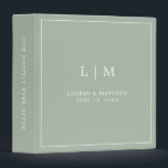 Simple Sage Green Monogram Elegant Wedding 3 Ring Binder<br><div class="desc">Simple wedding binder featuring a modern yet elegant design with your two letter monogram along with your names and wedding date surrounded by a thin border. All text is in white over a sage green background. The fonts and background colors may be changed to any colors you wish. A chic...</div>
