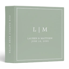 Simple Sage Green Monogram Elegant Wedding 3 Ring Binder