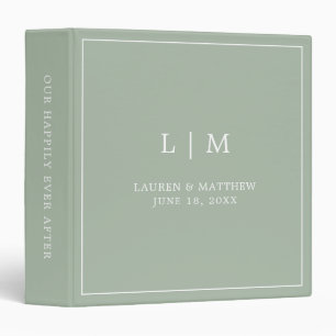 Simple Sage Green Monogram Elegant Wedding 3 Ring Binder