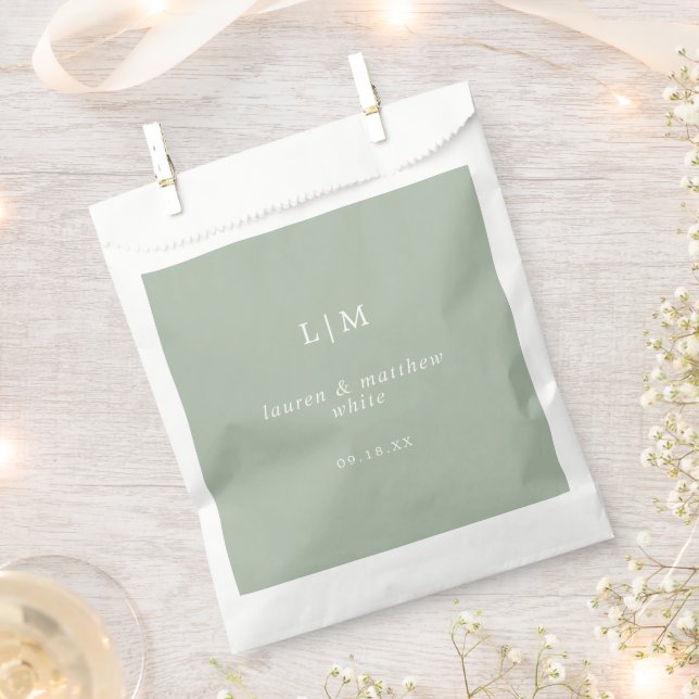 Simple Sage Green Monogram Elegant Wedding Favor Bag (Clipped)