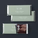 Simple Sage Green Monogram Elegant Wedding Hershey Bar Favors<br><div class="desc">Simple personalized Hershey's Bar Wedding Favors featuring a modern yet elegant design with your two letter monogram along with your names and date in white over a sage green background. The back has your personalized message. The font and background colors may be changed to any colors you wish by clicking...</div>