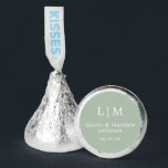 Simple Sage Green Monogram Elegant Wedding Hershey®'s Kisses®<br><div class="desc">Simple Wedding Favor Hershey's Kisses featuring an elegant and timeless design with your two letter monogram, names and wedding date. All design elements are in white over a sage green background and may be changed in the design editing tool. A clean and classic design perfect for a couple who wants...</div>
