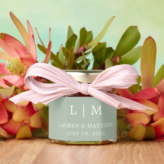 Simple Sage Green Monogram Elegant Wedding Honey Jar Favors (Insitu (Wedding))