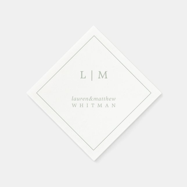 Simple Sage Green Monogram Elegant Wedding Napkins (Corner)