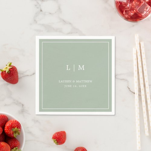 Simple Sage Green Monogram Elegant Wedding Napkins