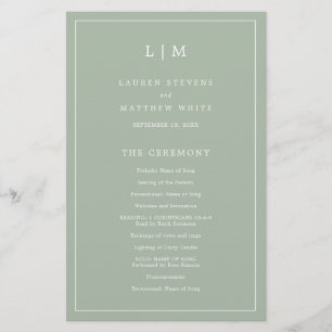 Simple Sage Green Monogram Elegant Wedding Program Flyer