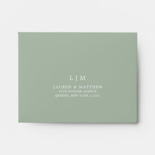Simple Sage Green Monogram Elegant Wedding RSVP Envelope
