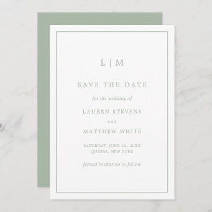 Simple Sage Green Monogram Elegant Wedding Save The Date