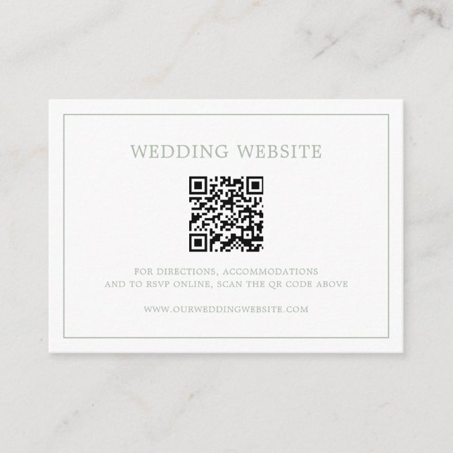 Simple Sage Green Monogram QR Code Elegant Wedding Enclosure Card (Front)