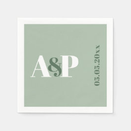 Simple Sage Green Monogram Typography Wedding Napkins