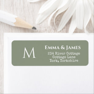 Simple Sage Green Monogram Wedding Return Address Label