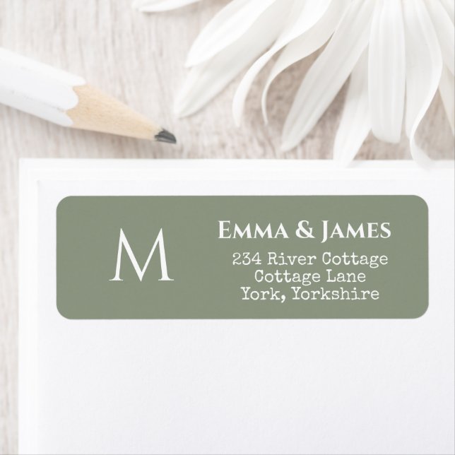 Simple Sage Green Monogram Wedding Return Address  Label (Insitu)