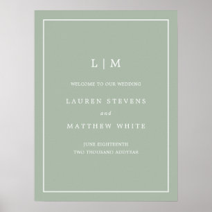 Simple Sage Green Monogram Wedding Welcome Sign