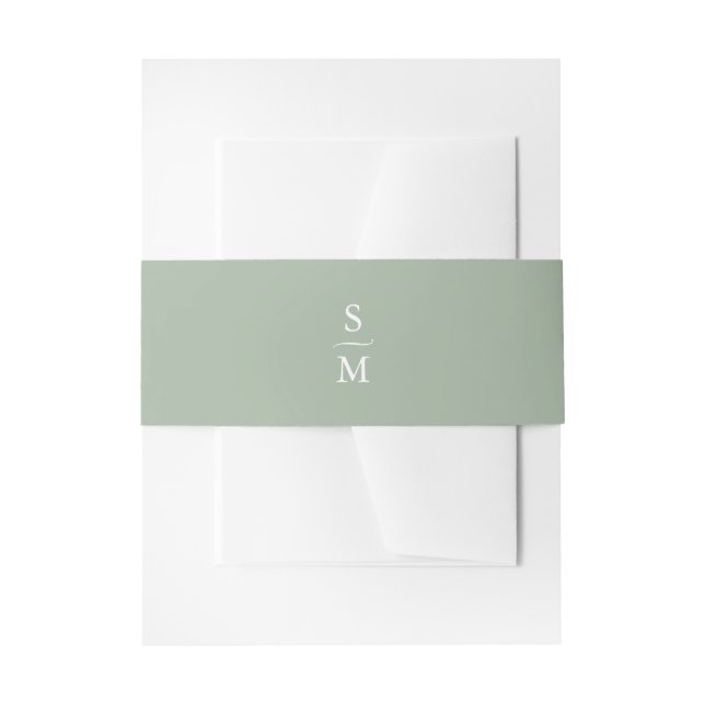 Simple Sage Green Monogrammed Invitation Invitation Belly Band (Front Example)