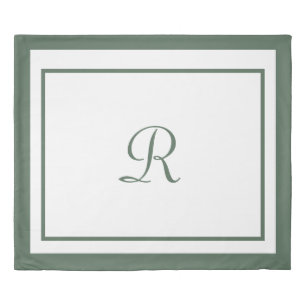 Simple Sage Green Name Monogram  Duvet Cover