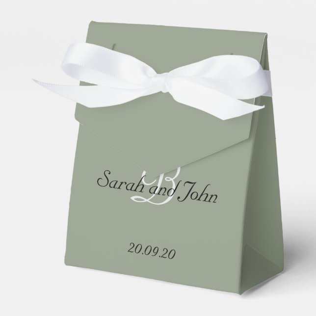 Simple Sage Green Personalized Monogram Wedding  Favor Boxes (Front Side)
