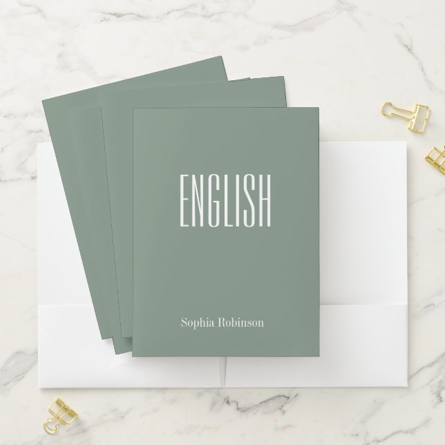 Simple Sage Green Personalized School Subject Pocket Folder (In Situ)