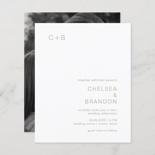 Simple Sage Green Photo Budget Wedding Invitation