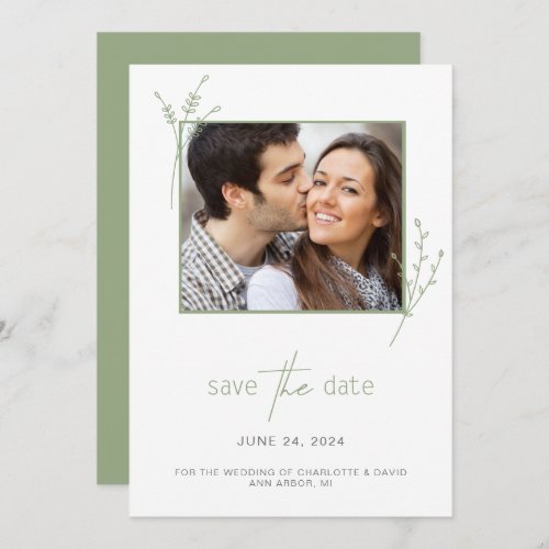 Simple Sage Green Photo Wedding Save The Date