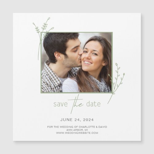 Simple Sage Green Photo Wedding Save The Date Magnetic Invitation