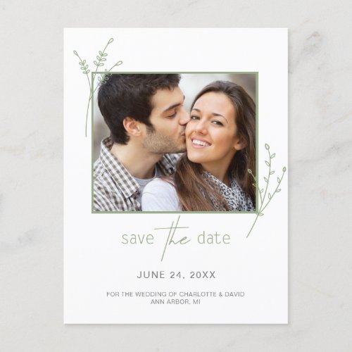 Simple Sage Green Photo Wedding Save The Date Postcard