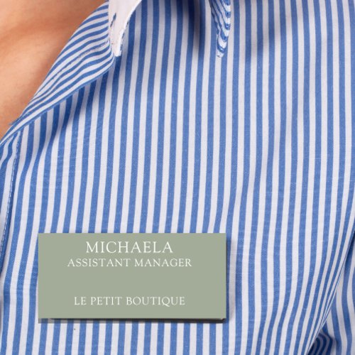 Simple Sage Green Professional Business Name Tag
