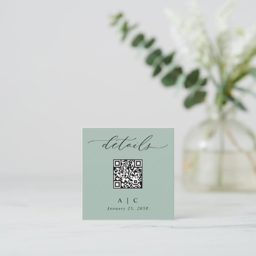 Simple Sage Green QR Code Wedding Details Enclosure Card
