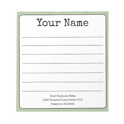 Simple Sage Green Retro Add Your Name Lined  Notepad