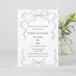 Simple Sage Green Ribbon Frame Bridal Shower Invitation