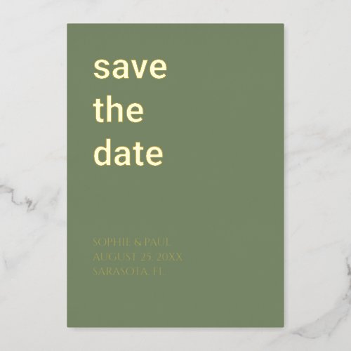 Simple Sage Green Save the Date Foil Invitation