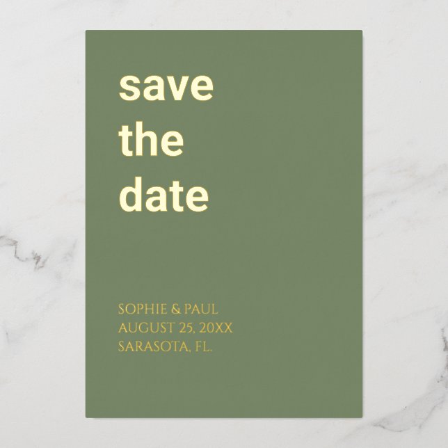 Simple Sage Green Save the Date Foil Invitation (Front)