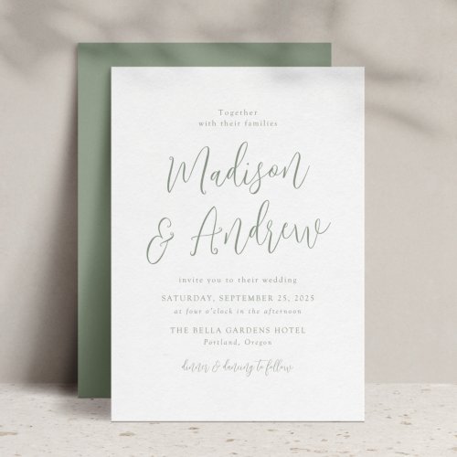 Simple Sage Green Script Wedding Invitation