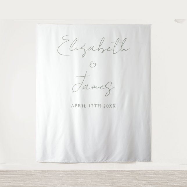 Simple Sage Green Script Wedding Photo Backdrop (Front)