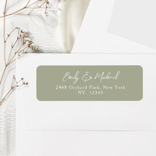 Simple Sage Green Script Wedding Return Address Label